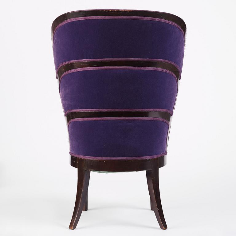Uno Åhrén, a Swedish Grace black lacquered "Lady's armchair", Mobilia AB, Malmö ca 1925.