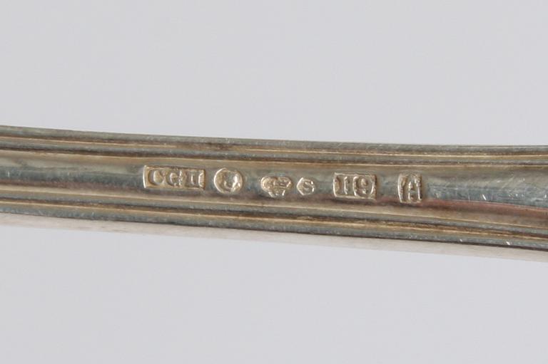 SMÖRGÅSGAFFLAR OCH KNIVAR, 6+6, silver C.G Hallberg "engelsk snäck".