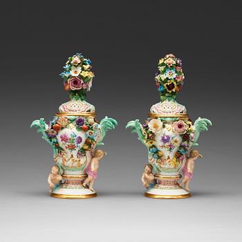 1784. A pair of Meissen pot-purri jars with covers, 19th Century.