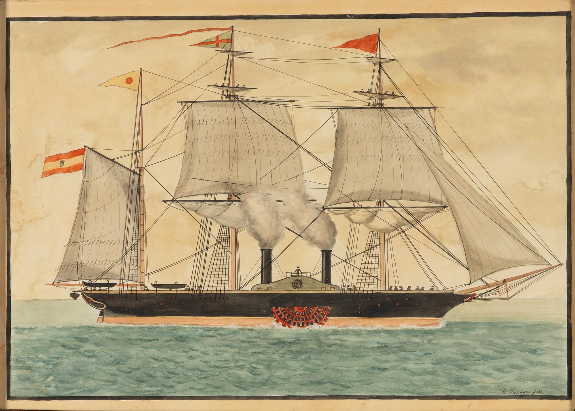 Skeppsporträtt, ett par, 1800-tal, signerade M Alexander fecit.