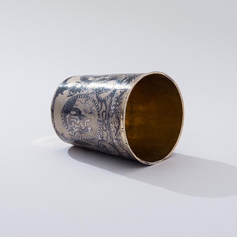 BÄGARE, förgyllt silver med niello dekor, Moskva 1804, oidentierad guldsmed, vikt 98 g.