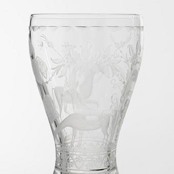 Vicke Lindstrand, six 'Dalecarlia' white wine glasses, Kosta Boda.