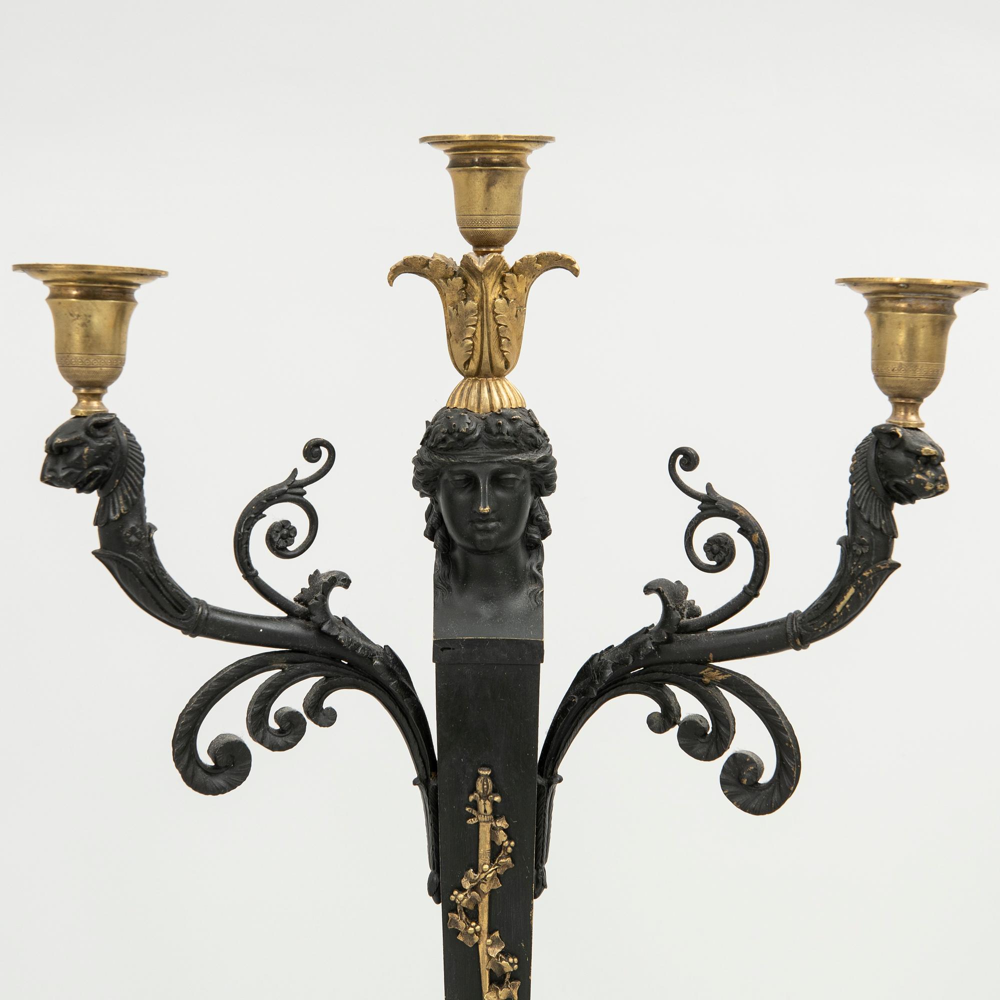 Candelabra, a pair, Empire style, mid-19th century.