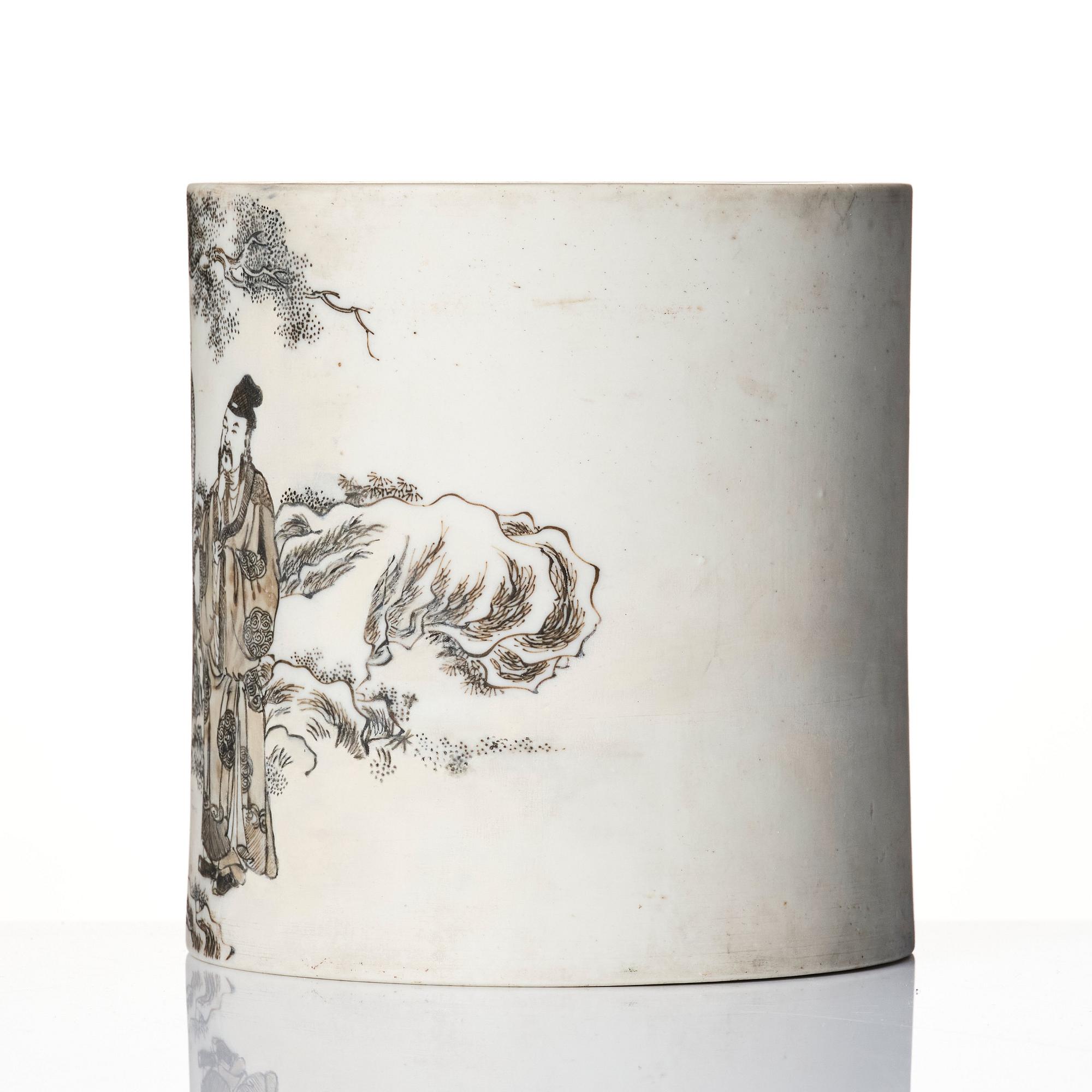 A bisquit brush pot, presumably late Qing dynasty/Republic.