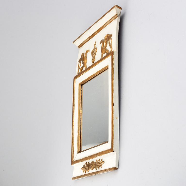 Spegel, 1800-tal, empire, signerad J. Stork, Johan Stork, Kalmar (1788-1846), troligen Hallstämplad.