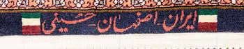 An old isfahan carpet signed part silk approx 223x146 cm.