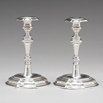 A pair of Swedish 18th century silver candlesticks, mark of Lucas von der Hagen, Stockholm 1728.