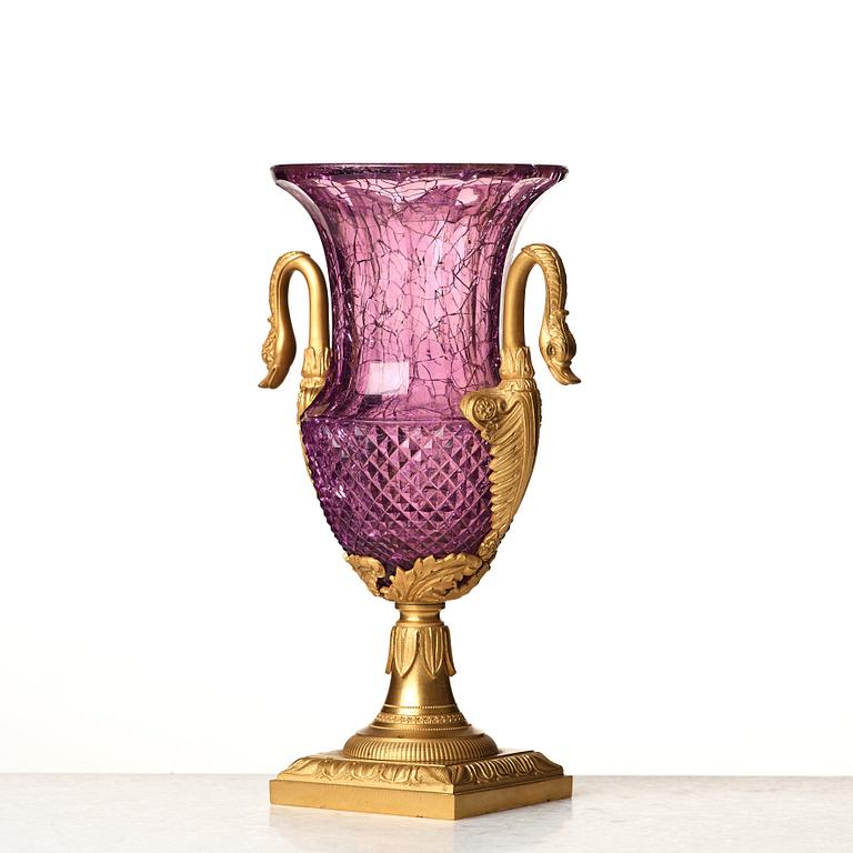 An empire style urn, presumably Baccarat, France, second half of the 19th century.