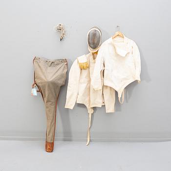 A French set of sword, mask and clothing for fencing, mid/second part of the 20th century.