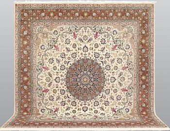 A part silk Tabriz carpet, so-called 50 Radj, approx. 271 x 252 cm.