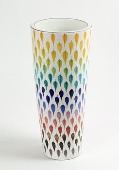 VAS, fajans, "Fallande löv", Stig Lindberg, Gustavsberg. Målarsign av Hellinä Pitkänen.