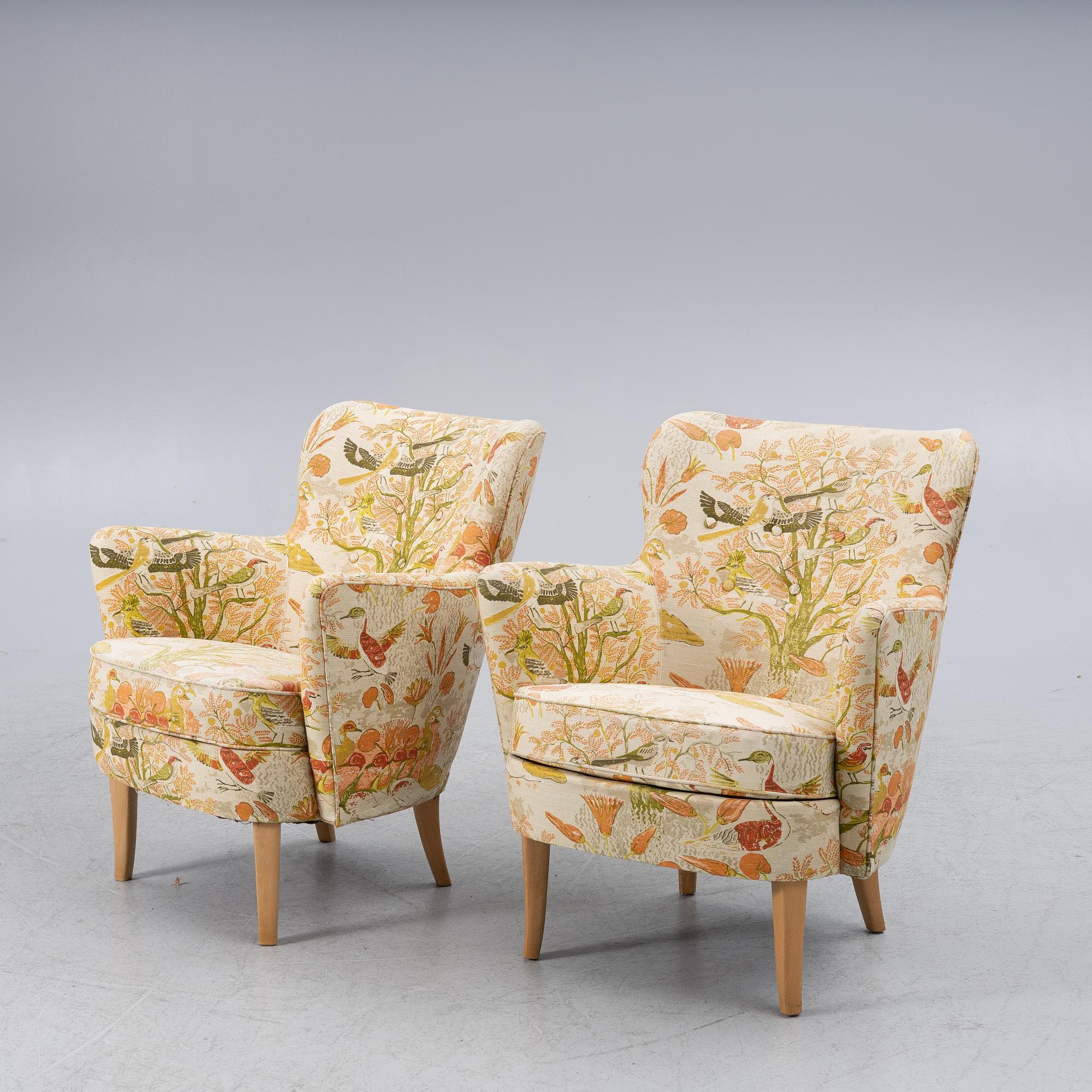 Armchairs, a pair, OH Sjögren, Tranås, second half of the 20th century.
