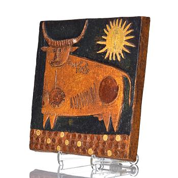 Stig Lindberg, a stoneware wall relief, 'Tjuren' (The bull), Gustavsberg studio, Sweden 1960s.