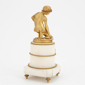 A Louis XVI-style marble and ormolu mantel clock, late 19th Century.