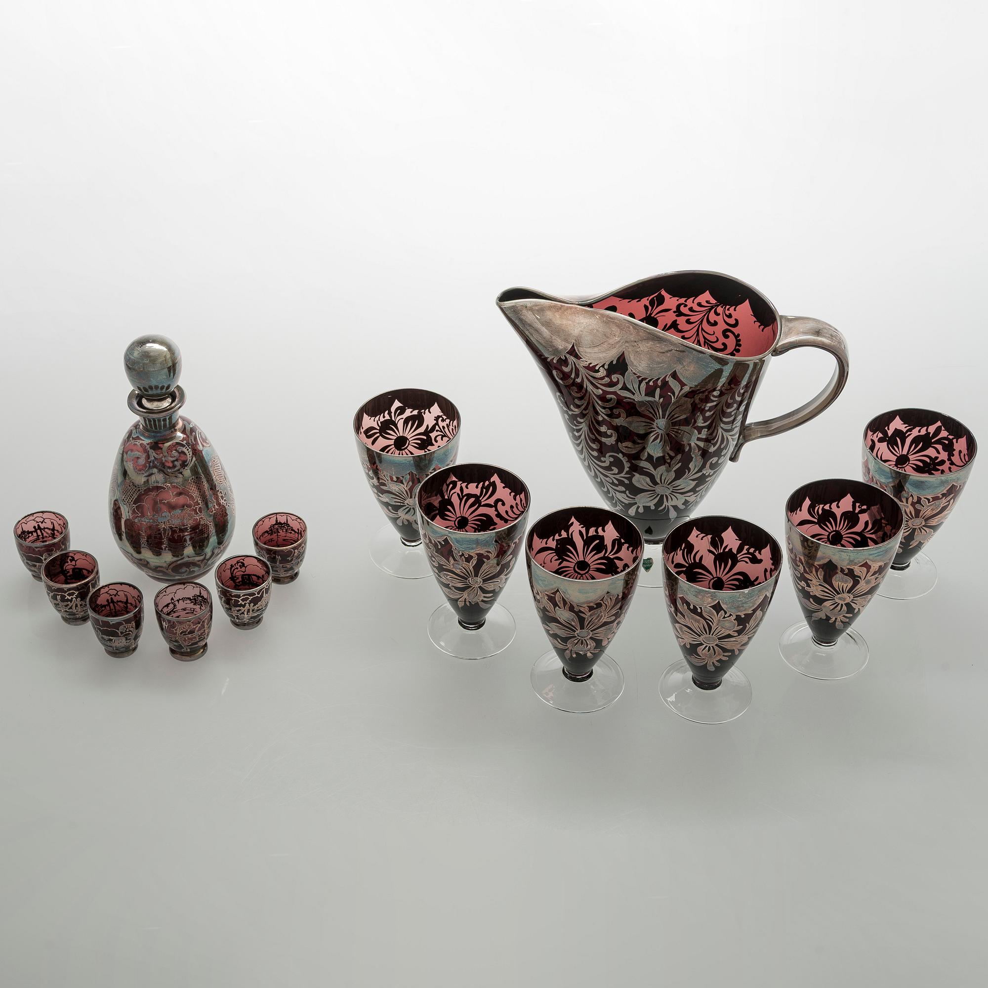 Two similar glass sets, Middle European 1950s.