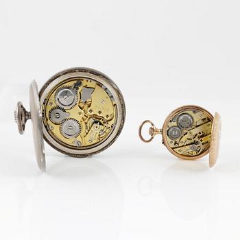 DAMARMBANDSUR SAMT DAMFICKUR, guld 14K, 1900-talets första hälft. Tot ca 38 gram.