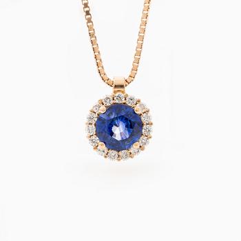 Collier 18K roséguld med safir och briljantslipade diamanter.
