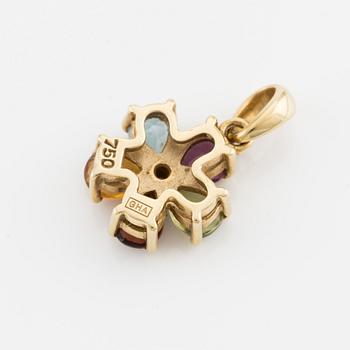 Örhängen samt hänge, 18K guld med bland annant peridot, topas och ametist och små diamanter.