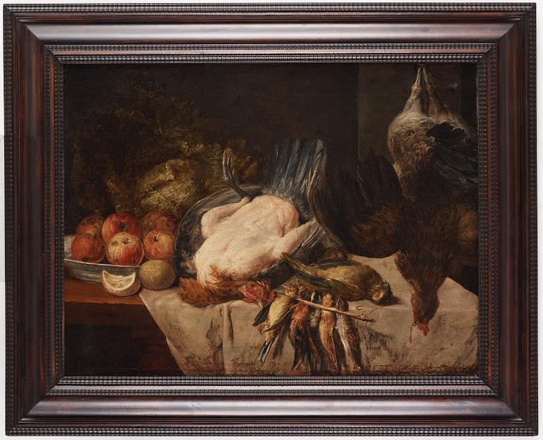 Philips Gysels, attributed to, Still life with birds and fruits.