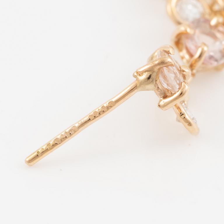 Örhängen, Mandelstam, 18K guld med brioletteslipad limekvarts, briljantslipade diamanter och rosa turmaliner.