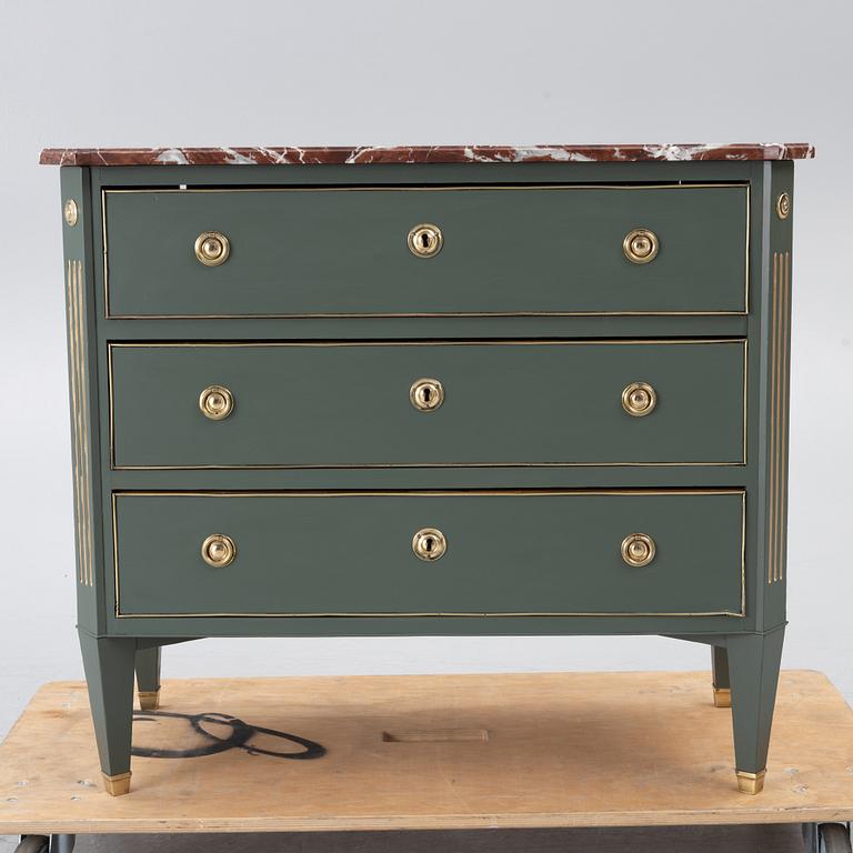 A Gustavian style chest of drawers, first half of the 20th century.