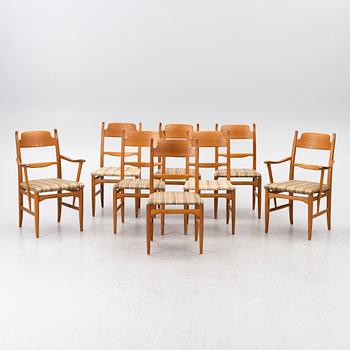 Carl Malmsten, A nine piece dining set, 'Camare Nyckel', by Åfors Möbelfabrik, Sweden, 1960's.