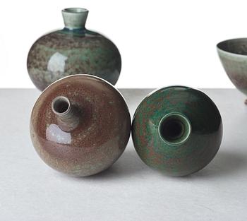 Berndt Friberg, a set of three stoneware vases and a bowl, Gustavsberg studio, Sweden 1978-79.