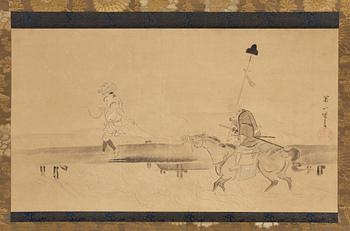 A Japanese scroll painting after Hanabuso Itcho, ink on paper, 19th century.