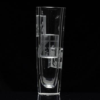 Tapio Wirkkala, a rare engraved "Finestra" glass vase, Iittala, Finland, 1947, model 3220, engraved by Theodor Käppi.