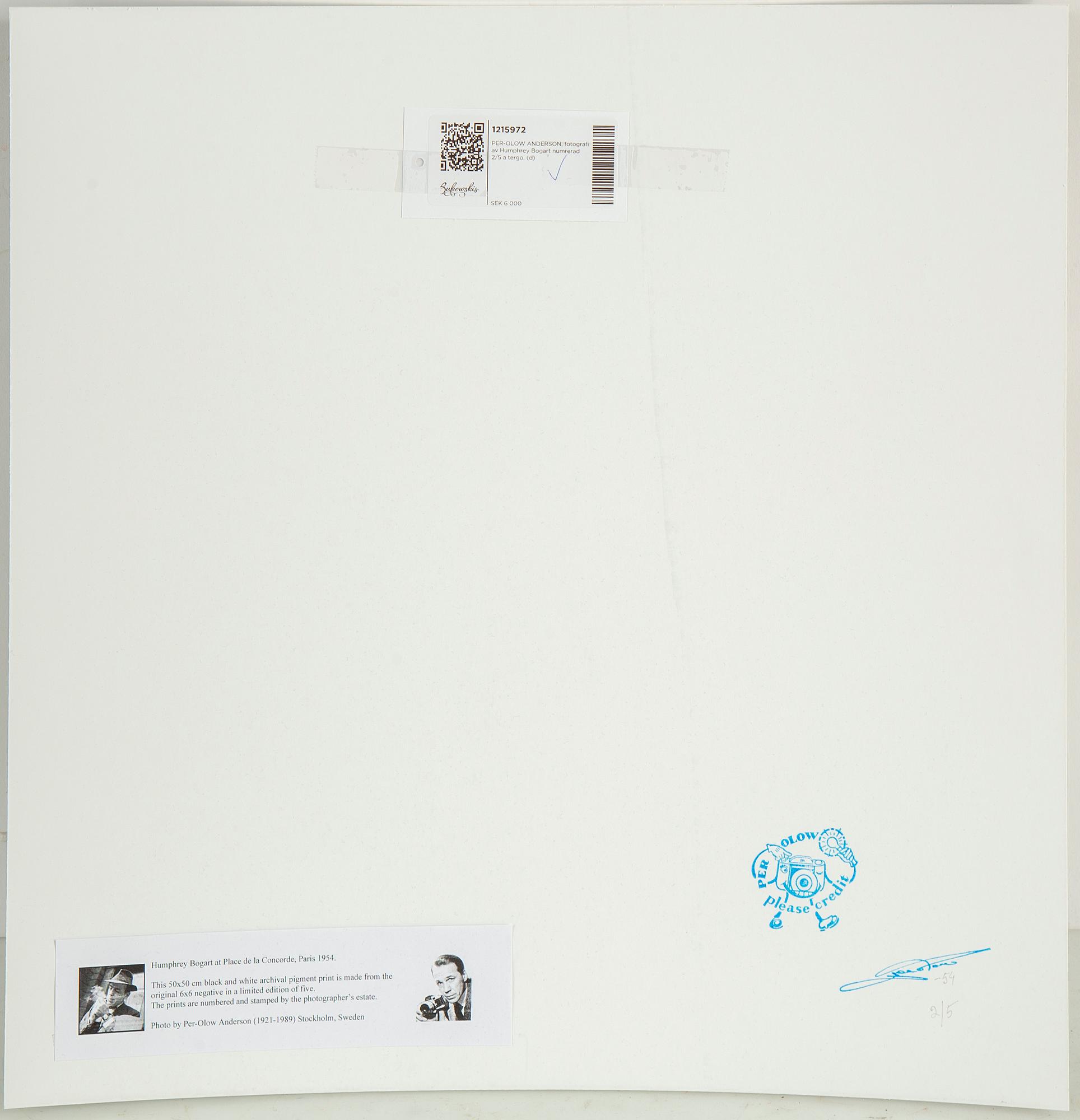 PER-OLOW ANDERSON, a photograph of Humphrey Bogart numbered 2/5 on verso.