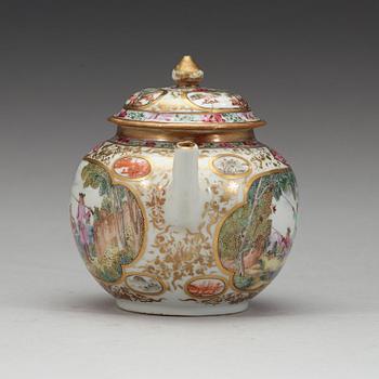 A famille rose 'European Subect' tea pot with cover, Qing dynasty, Qianlong (1736-95).