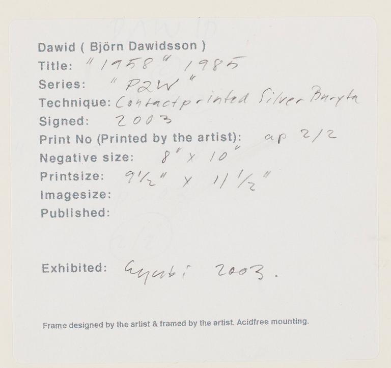 Dawid (Björn Dawidsson), "1958", from the series PW2, 1985.