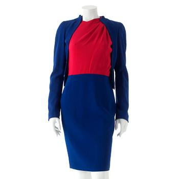 ANTONIO BERARDI, a two-piece blue and pink dress consisting of jacket and dress.