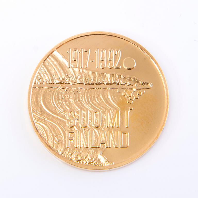 JUBILEUMSMYNT, guld (900), Finland, 1000 mk, Finland 75 år.