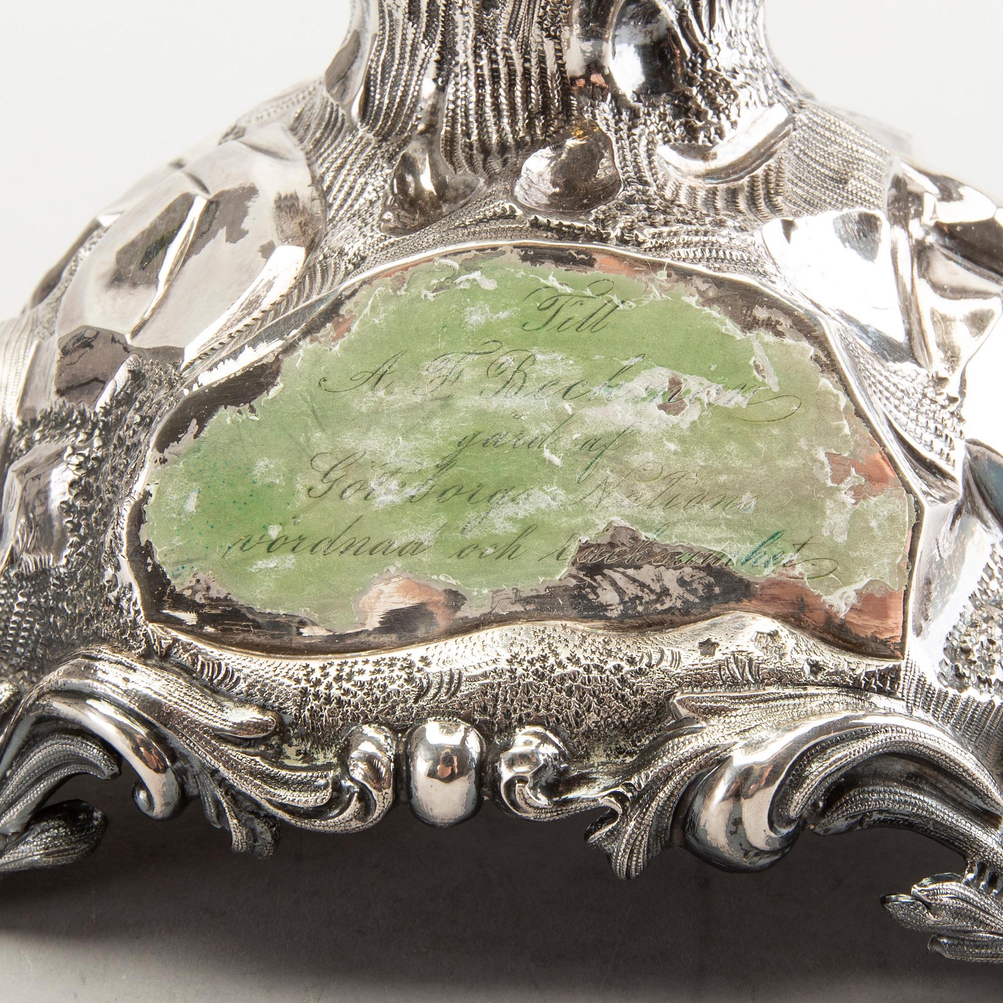 A silver wine cooler/vase by Gustaf Möllenborg, Stockholm 1869.