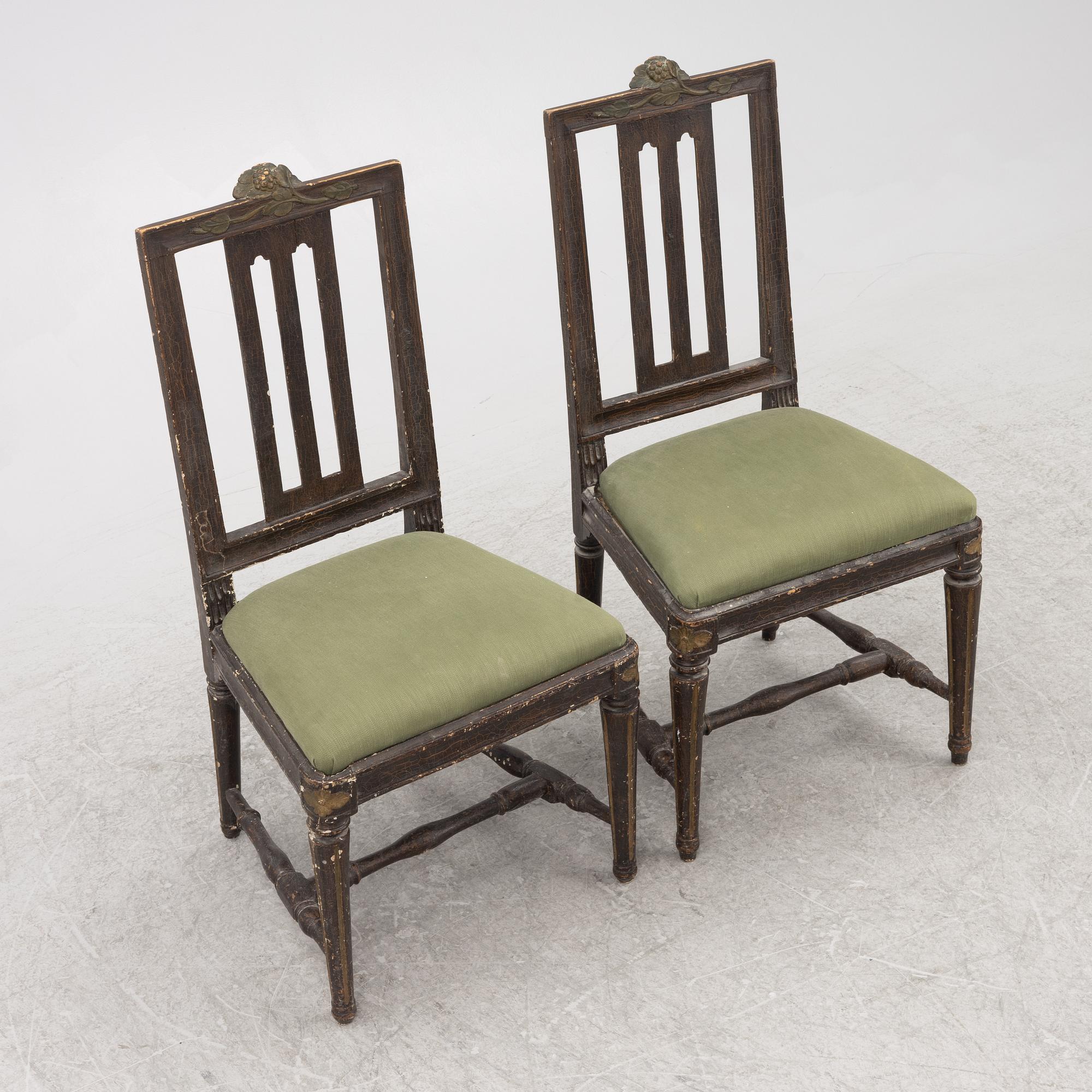 Stolar, ett par, Stockholmsarbeten, av Johan Hammarström, (mästare i Stockholm 1794-1812).sent 1700-tal, Gustavianska.