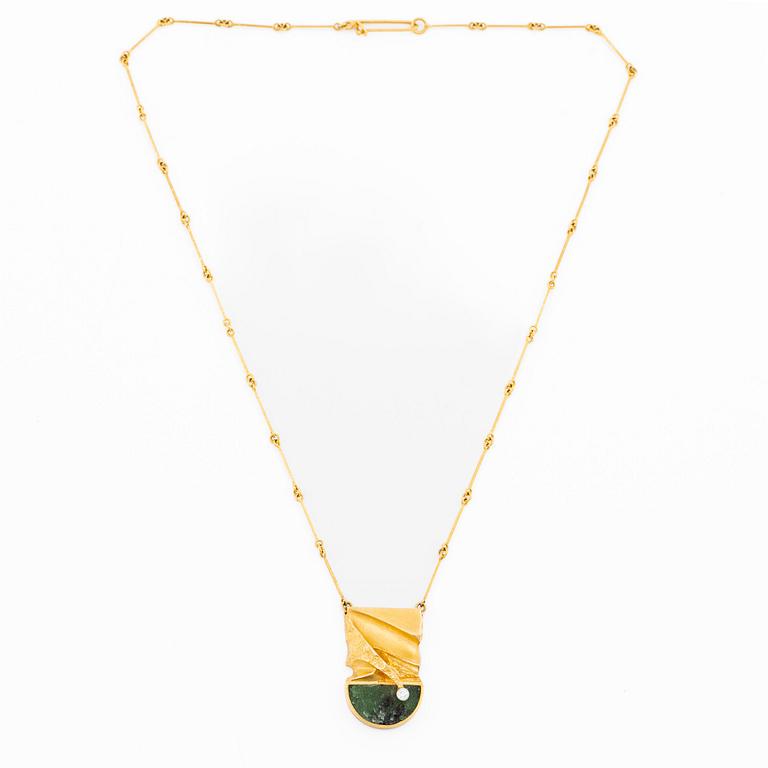 Björn Weckström, necklace 18K gold with zoisite and brilliant-cut diamond. Lapponia 1979.