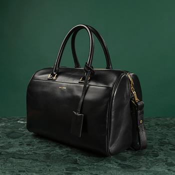 HANDBAG, "Duffle 6Hr Leather Noir", Saint Laurent" 30 x 20 x 17 cm.