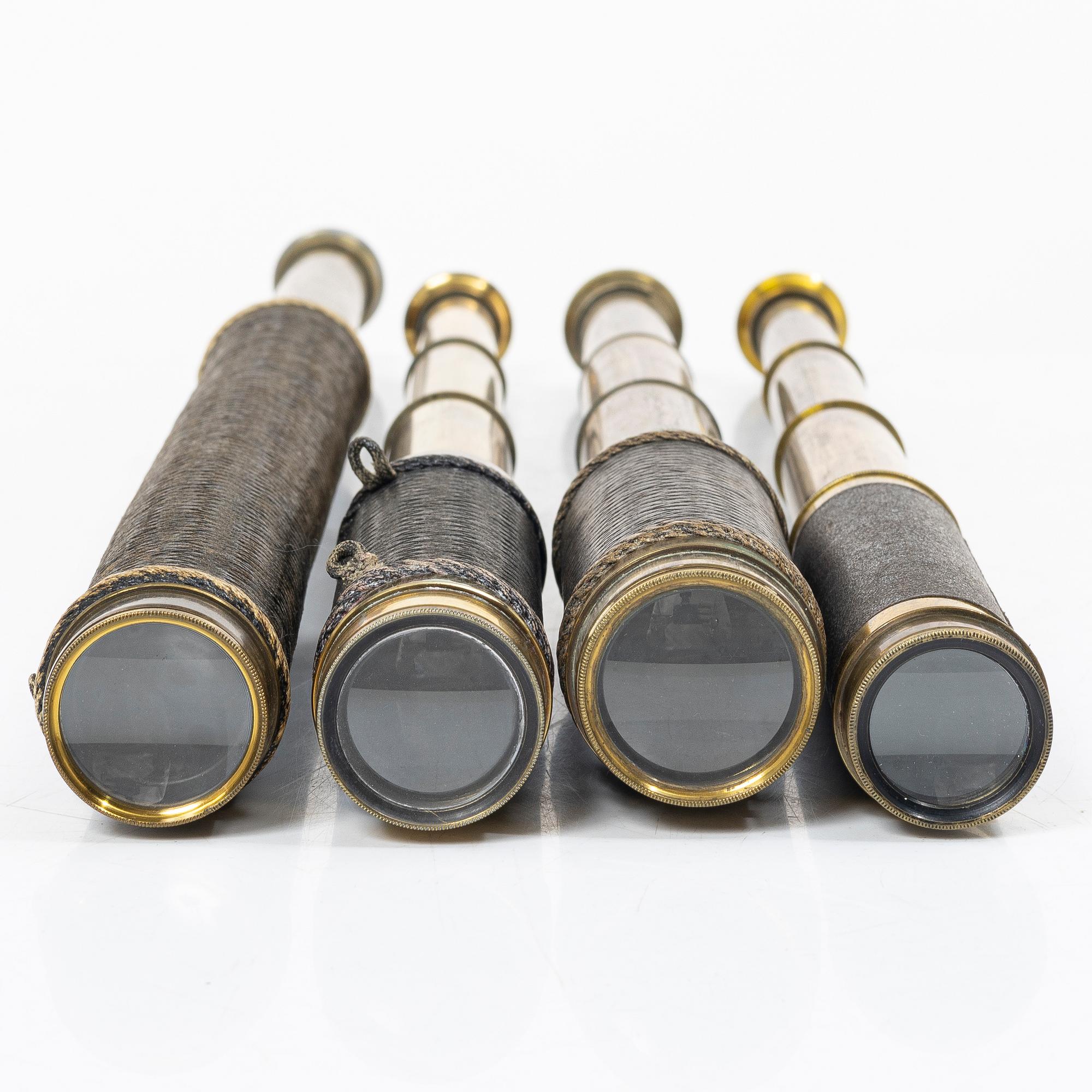 Four telescopes, 19th/20th century, one marked CG Collin, Stockholm.