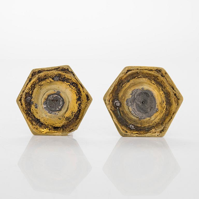 A pair of candle holders, so-called taper sticks, Flanders/Spain, late 17th century.