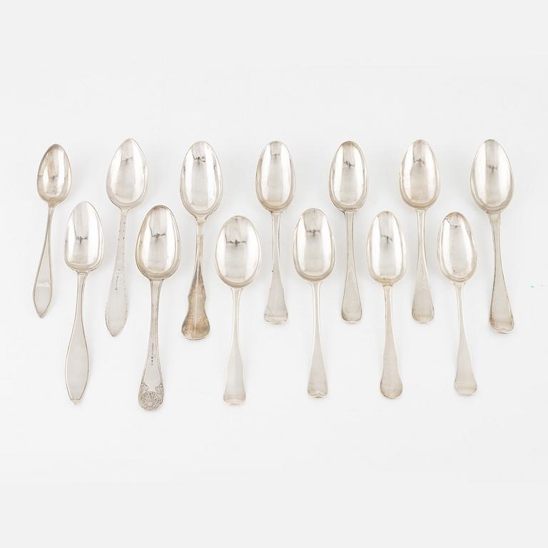 Thirteen Silver Spoons, 18th-19th Century.