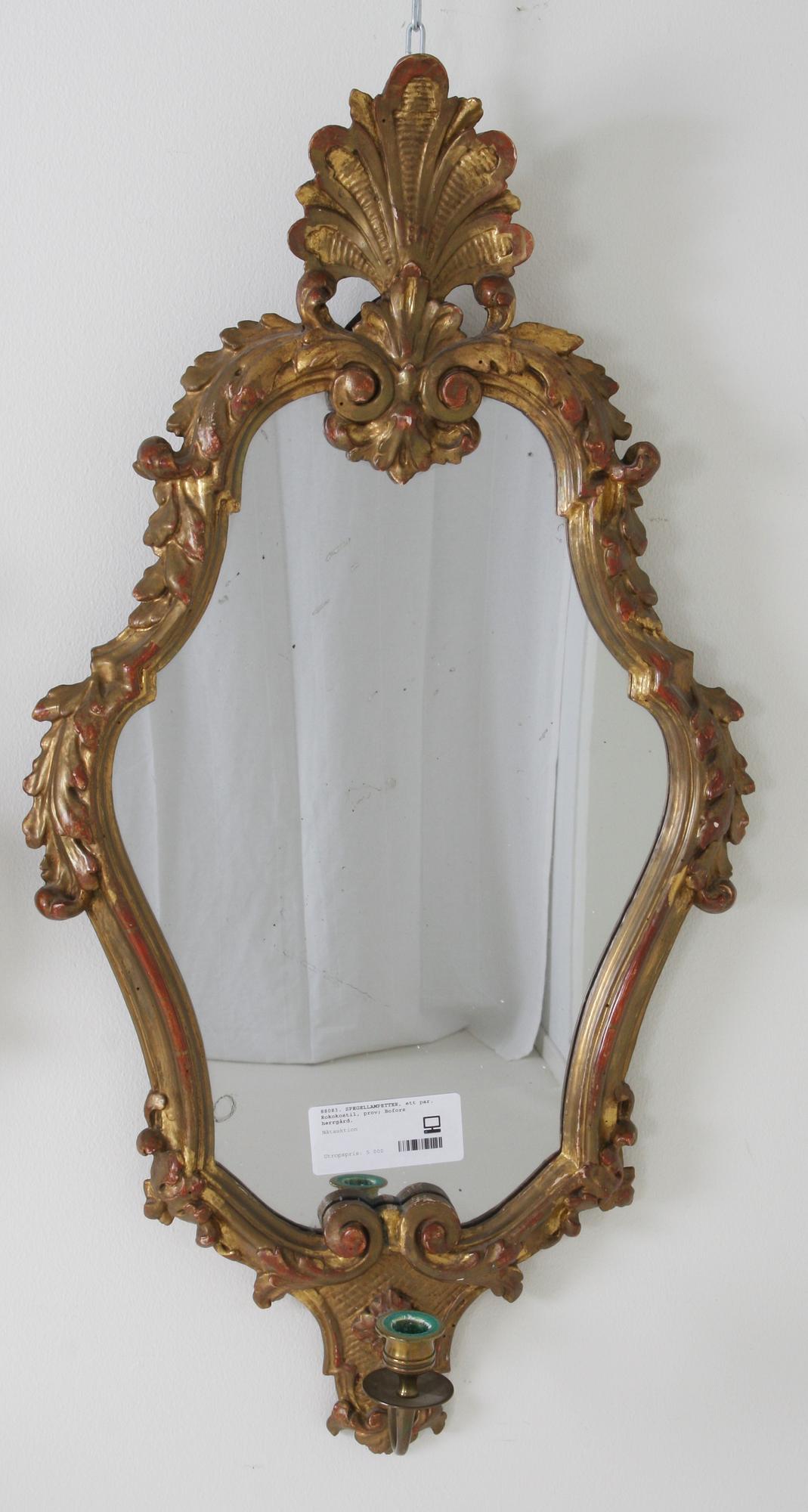 SPEGELLAMPETTER, ett par, rokokostil, prov; Bofors herrgård.