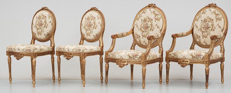 SALONGSGRUPP, 6 delar, Louis XVI-stil, 1900-talets början.