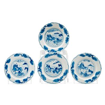 779. A set of four blue and white dishes, Qing dynasty, Kangxi (1662-1722).