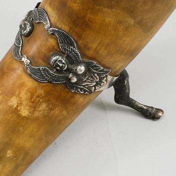 DRYCKESHORN, horn och silver, empire, Anders Jonas Björkman, Stockholm, 1828.