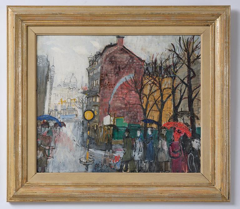 Olle Olsson-Hagalund, "Hamngatan i regnväder".