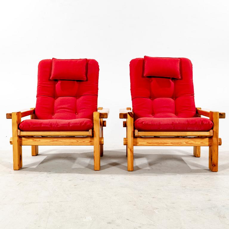 A pair of Yngve Ekström "Dymling" pine armchairs for Swdese 1970s.
