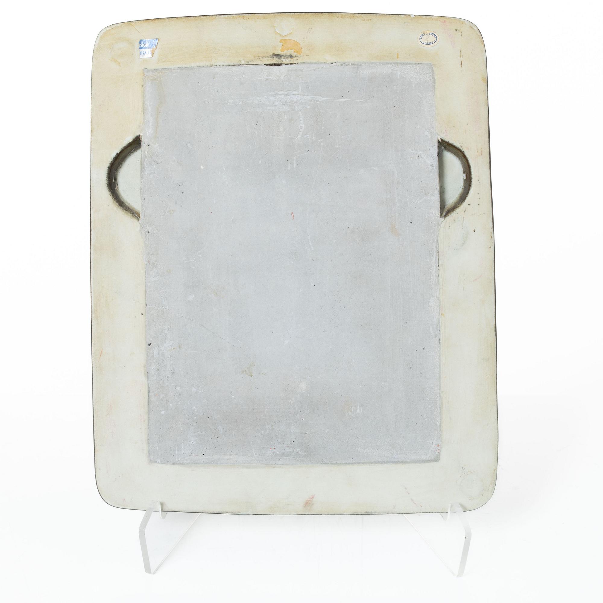 Lisa Larson, a stoneware mirror, wall relief and ashtray,  Gustavsberg.
