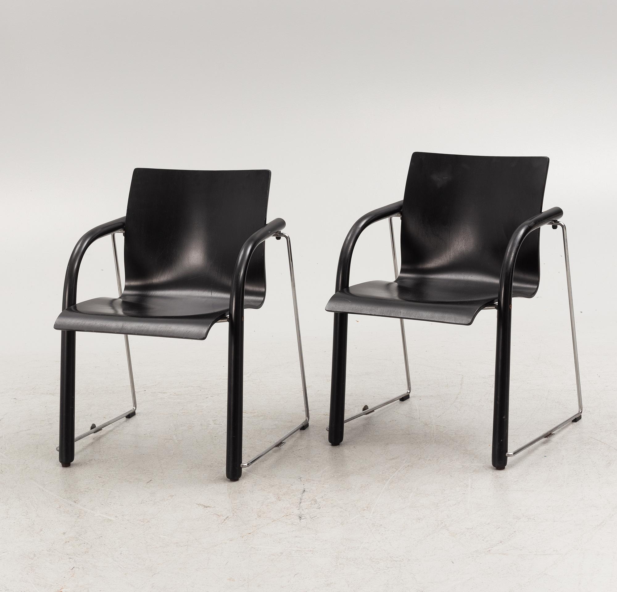 A pair of chairs and a side table, model "S320", Wulf Schneider & Ulrich Böhme, Thonet, 1980s.