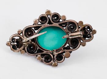 COLLIER och BROSCH, silver och turkoser.